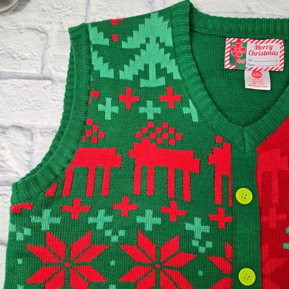 Women's Merry Christmas Ugly Christmas Sweater Vest Faux Button Front size XXL - Picture 9 of 12